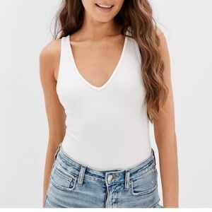 American Eagle White Ribbed Bodysuit XL